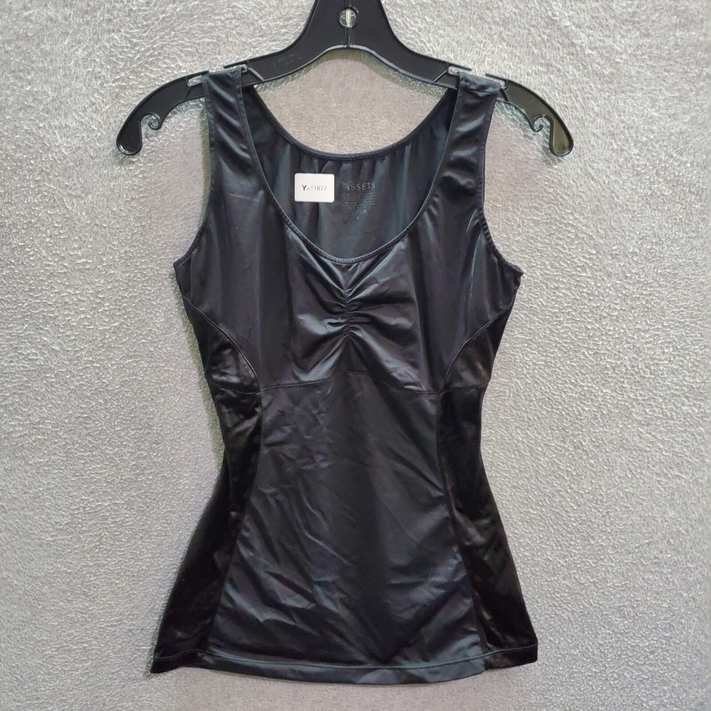 Assets Women Top XL Black Colorblock Tank Shapewear Sleeveless Ruched Scoop Neck
